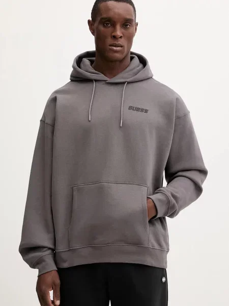 Суичър с качулка Guess с качулка сиво