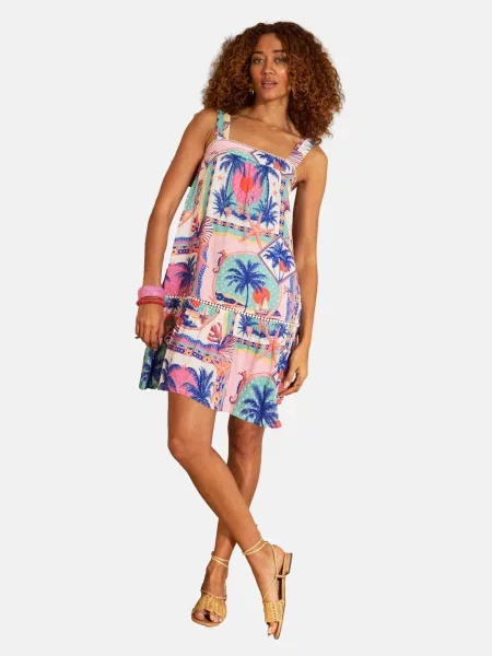 Love & roses Rochie de plaja verde / roz alb