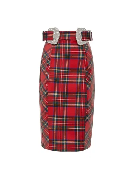 Krótka spódnica mini Philipp Plein wełniana w kratkę czerwona