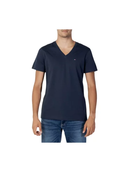 Koszulka Tommy Jeans z dekoltem w serek klasyczna niebieska