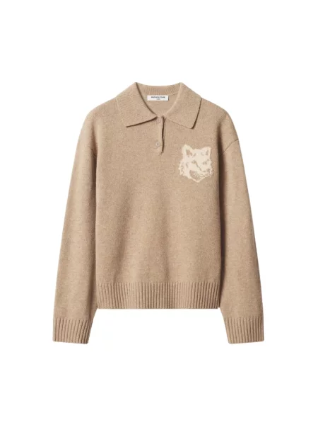 Koszulka polo Maison Kitsune wełniana beżowa
