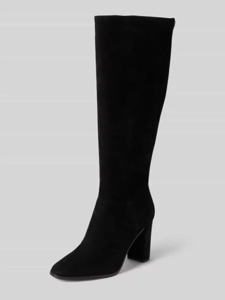 Kozaki z naturalnej skóry welurowej z detal z logo model ARTIZAN TALL' Lauren Ralph Lauren czarne