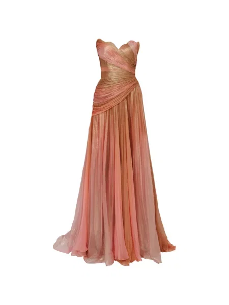 Rochie maxi Iris Serban cu imagine drapată roz