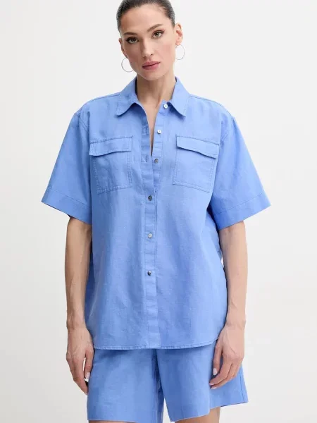 Lanena srajca Karl Lagerfeld vijolična