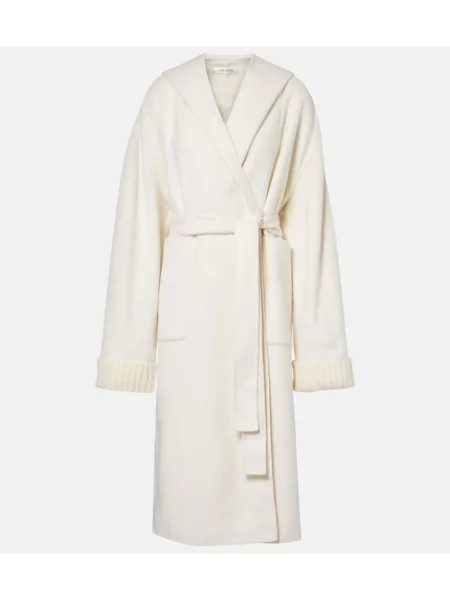 Volneni plašč Aya Muse s kapuco bela