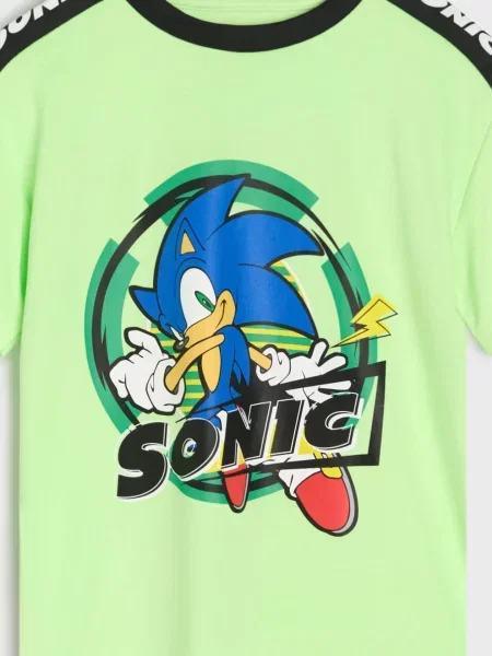 Sinsay Tričko s dekorativní páskou na rukávech Sonic the Hedgehog mentolová