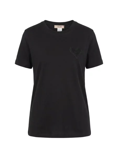 Scurt tricou Twinset cu aplicații cu motiv cu inimi negru