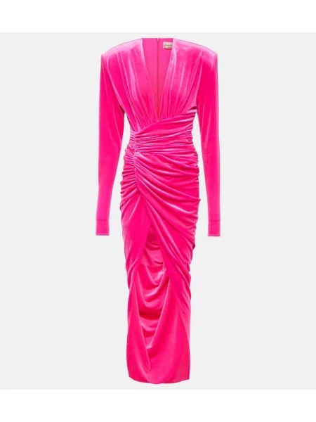 Aksamitna sukienka midi Alexandre Vauthier drapowana do kolan różowa