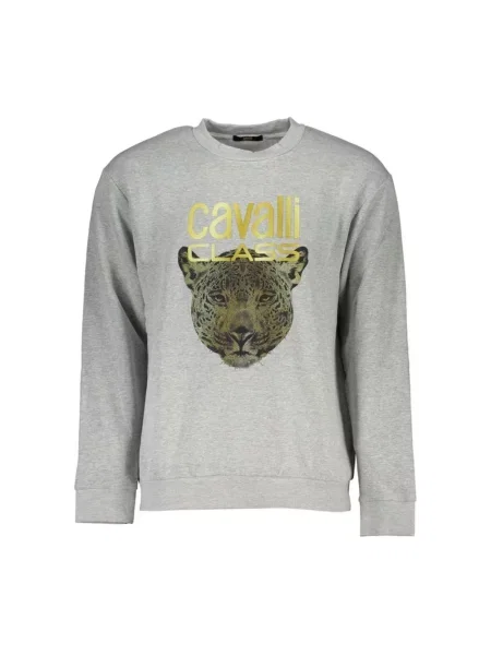 Bluza Cavalli Class z długim rękawem z dekoltem w kształcie litery U casual szara