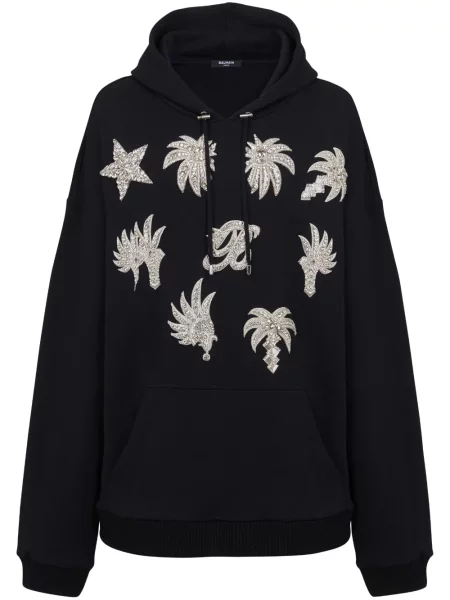 Křišťálová mikina s kapucí Balmain černá