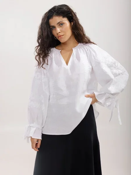 Лляна Вишита сорочка Embroidered Gem білий