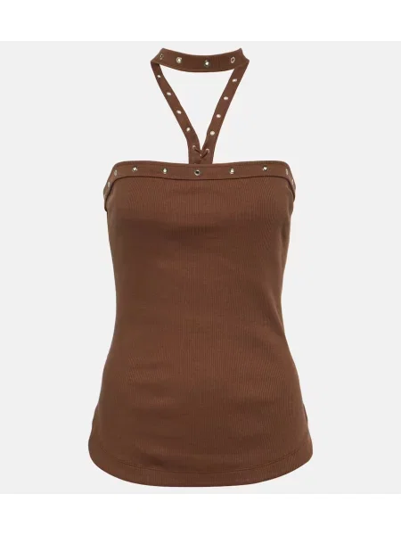 Top The Attico tricotate cu gât halter maro