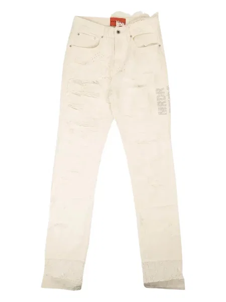 Džíny Who Decides War s dírami s 5 kapsami bílé