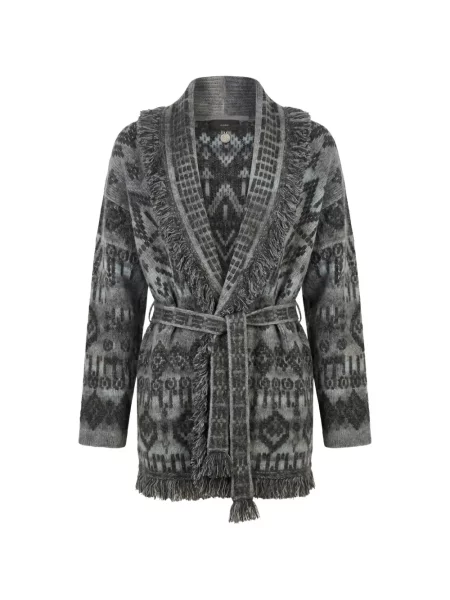 Cardigan Alanui cu franjuri din jacard gri
