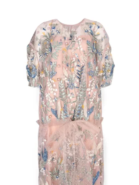 Rochie Biyan cu broderie din tul roz