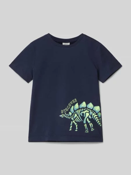 T-shirt o kroju regular fit z mieszanki miękkiej bawełny z silikonowym nadrukiem S.oliver Red Label granatowa