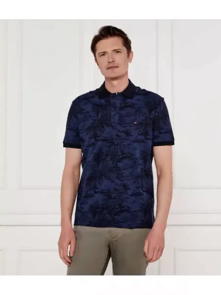 Tommy Hilfiger Tenisz póló len hozzáadásával kék