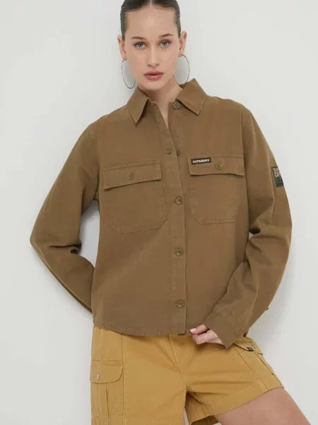 Košile Superdry relaxed s klasickým límcem zelená
