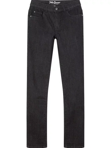 Jeansy ze stretchem i regulowanym paskiem proste nogawki slim fit czarne