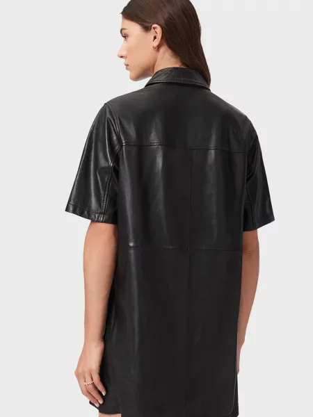 Кожаное платье Allsaints черное