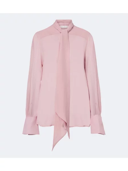 Bluză Nina Ricci de mătase cu legături roz