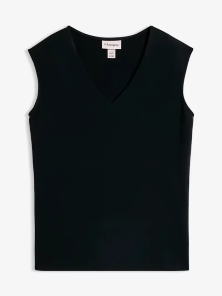 T-shirt z dekoltem w serek z czystej bawełny organicznej czarna