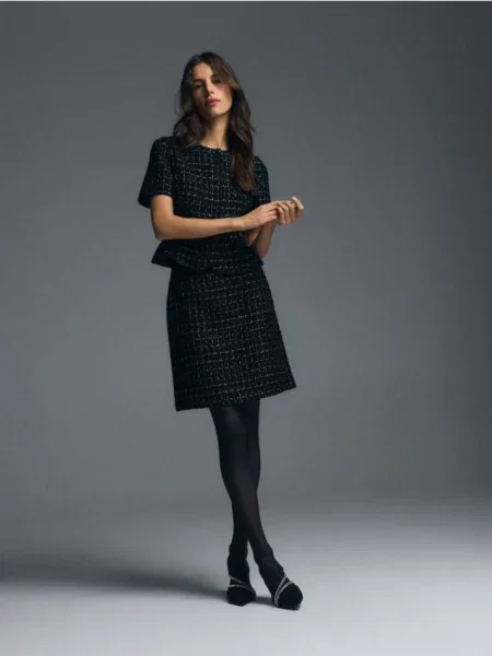 Твидовая юбка мини Reserved черная