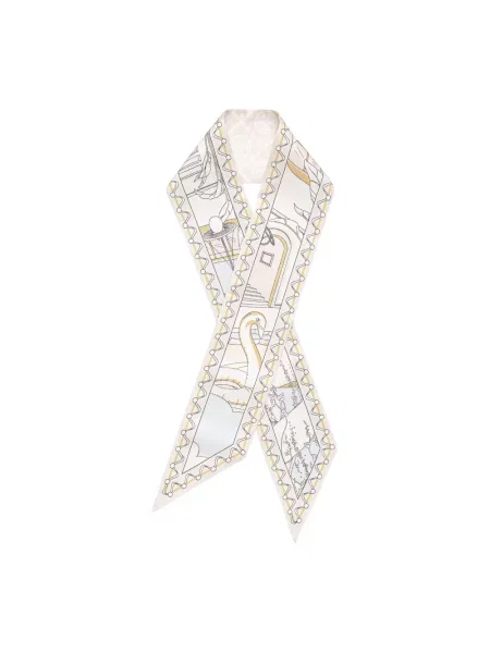 Tory Burch apaszka jedwabna Ribbon beżowa
