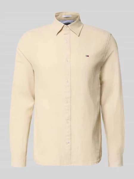 Koszula casualowa o kroju regular fit z mieszanki lnu i bawełny Tommy Jeans beżowa