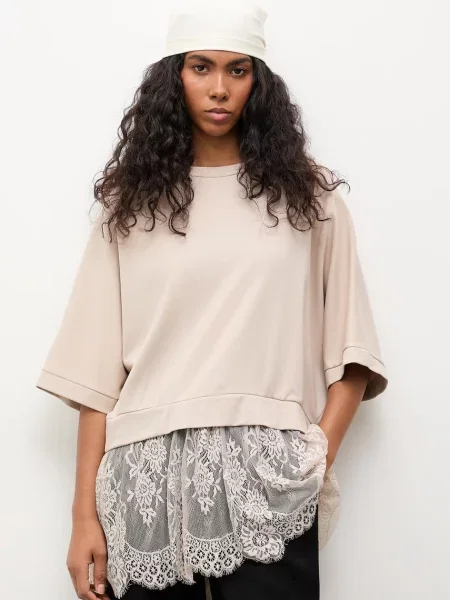 Answear.LAB bluza oversize z wiskozą beżowa