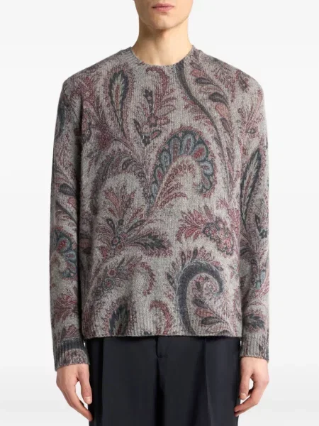 Pulover Etro cu model paisley din jacard gri