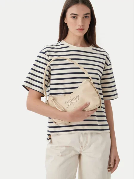 Tommy Jeans Torbica Metal Logo Shoulder Bag Bijela bež