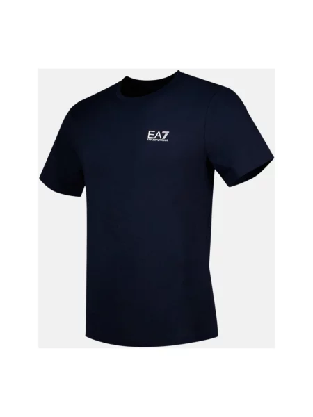 T-shirt z nadrukiem etykiety Ea7 Emporio Armani niebieski