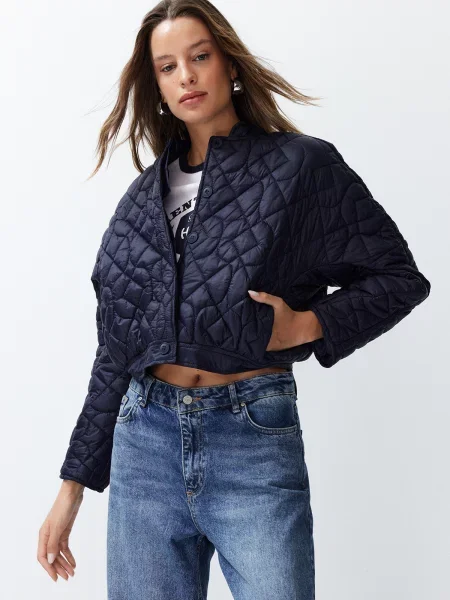 Palton Trendyol cu imprimeu geometric albastru