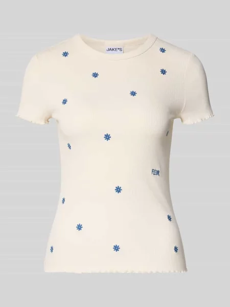 T-shirt w efekt prążkowania z hafty Jake*s Casual beżowa