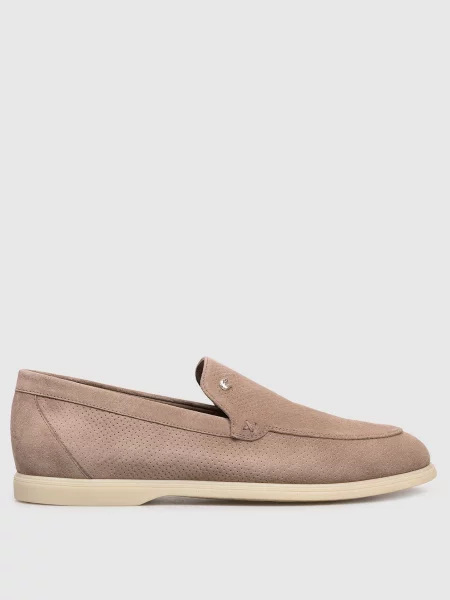 Замшевые лоферы Stefano Ricci с перфорацией бежевые