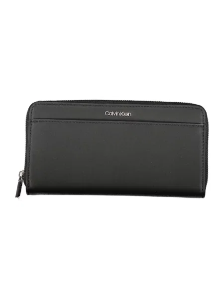 Duży lniany portfel Calvin Klein elegancki czarny