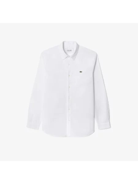 Lacoste Elastyczna Koszula Z Bawełnianej Popeliny Slim Fit biała