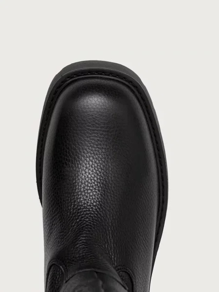 Calvin Klein ботуши под коляното с платформа дамски от кожа CHUNKY HIGH BOOT LTH HDW черно