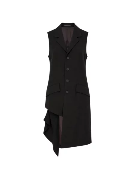 Palton Yohji Yamamoto fără mâneci cu volane asimetric negru