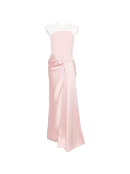 Rochie maxi Solace London drapată fără bretele roz