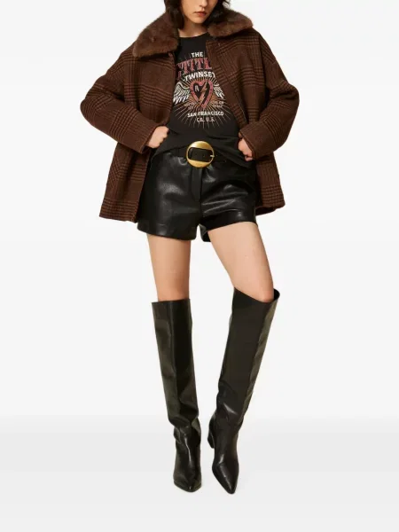 Pantaloni scurți Twinset din piele negru