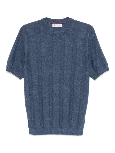 Tricou Brunello Cucinelli tricotate scurt albastru