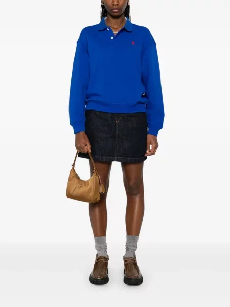 Haftowane satynowe spodnie Polo Ralph Lauren do kolan czarne