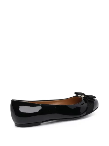 Balerini Ferragamo cu funde din piele negru