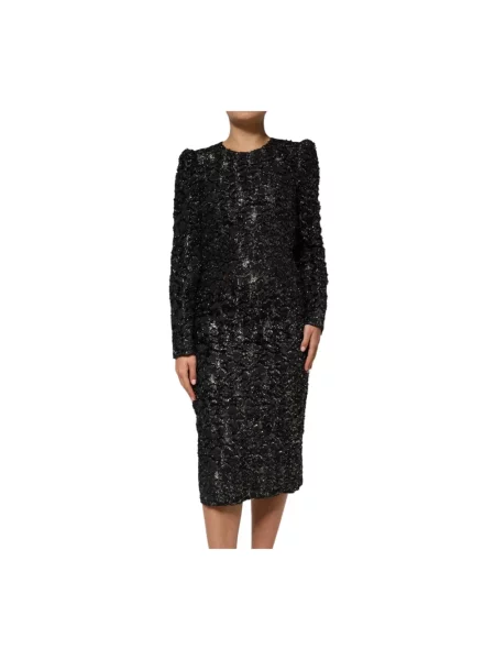 Sukienka ołówkowa Dolce And Gabbana z cekinami tweedowa z gorsetem czarna