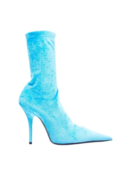 Welurowe botki Balenciaga na szpilce niebieskie