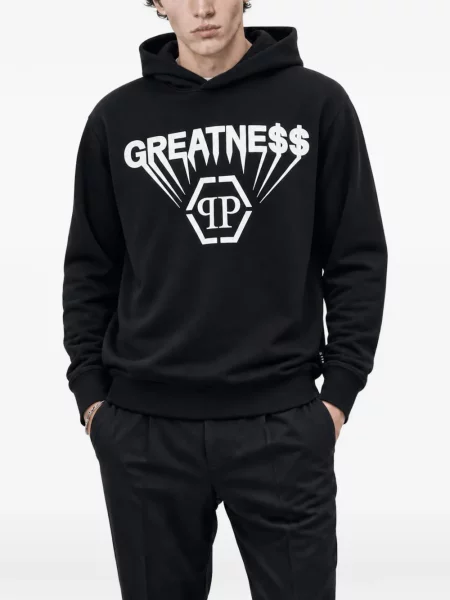 Fleece hoodie Philipp Plein μαύρο