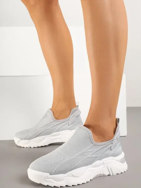 Siateczkowe Buty Sportowe Sneakersy Wsuwane Zdobione Tłoczeniami Nusadela szare