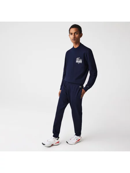 Lacoste Spodnie Dresowe Z Nadrukiem Tapered Fit granatowe